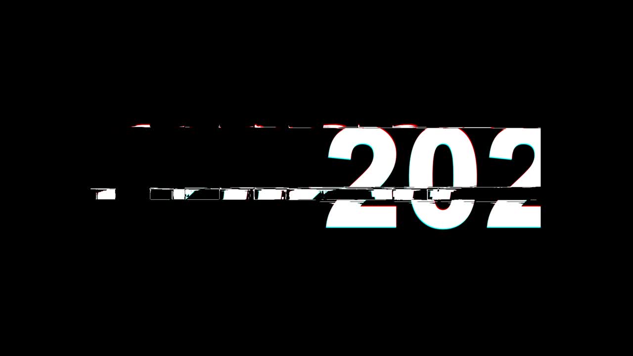feliz año nuevo 2020 efecto glitch texto distorsión de televisión digital animación de bucle 4k