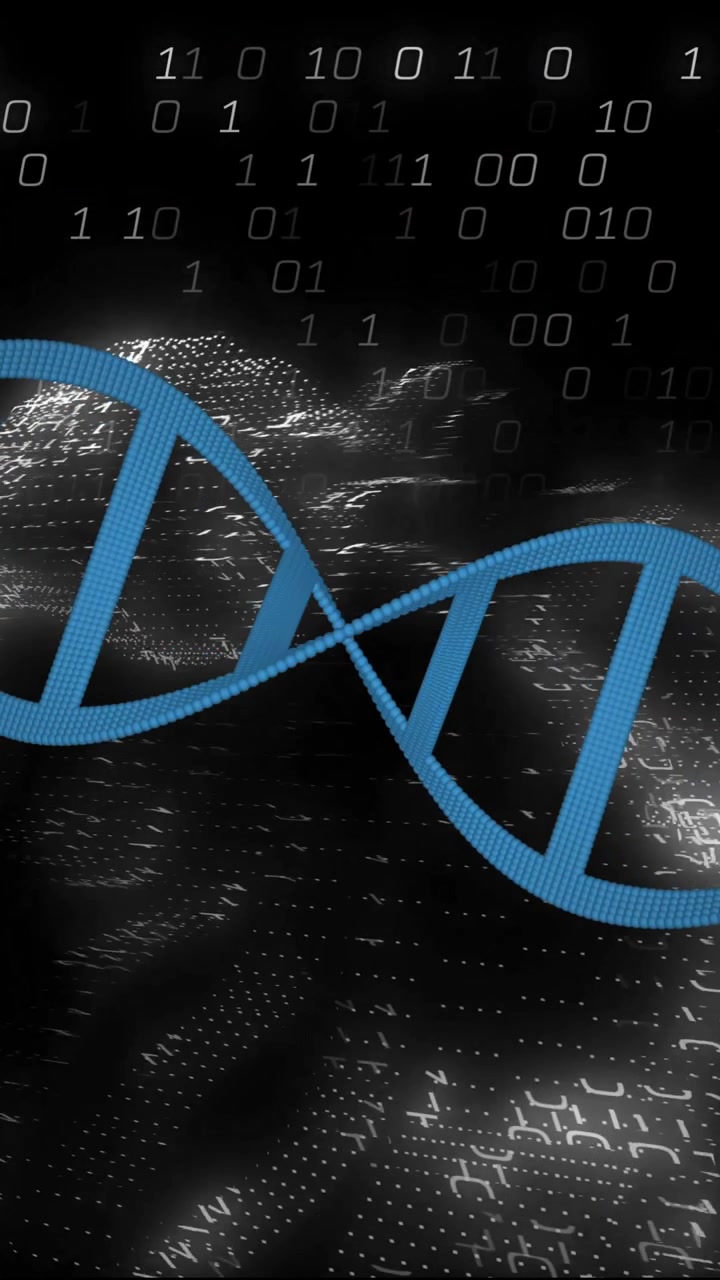 DNA strand and binary coding, scientific data processing animation