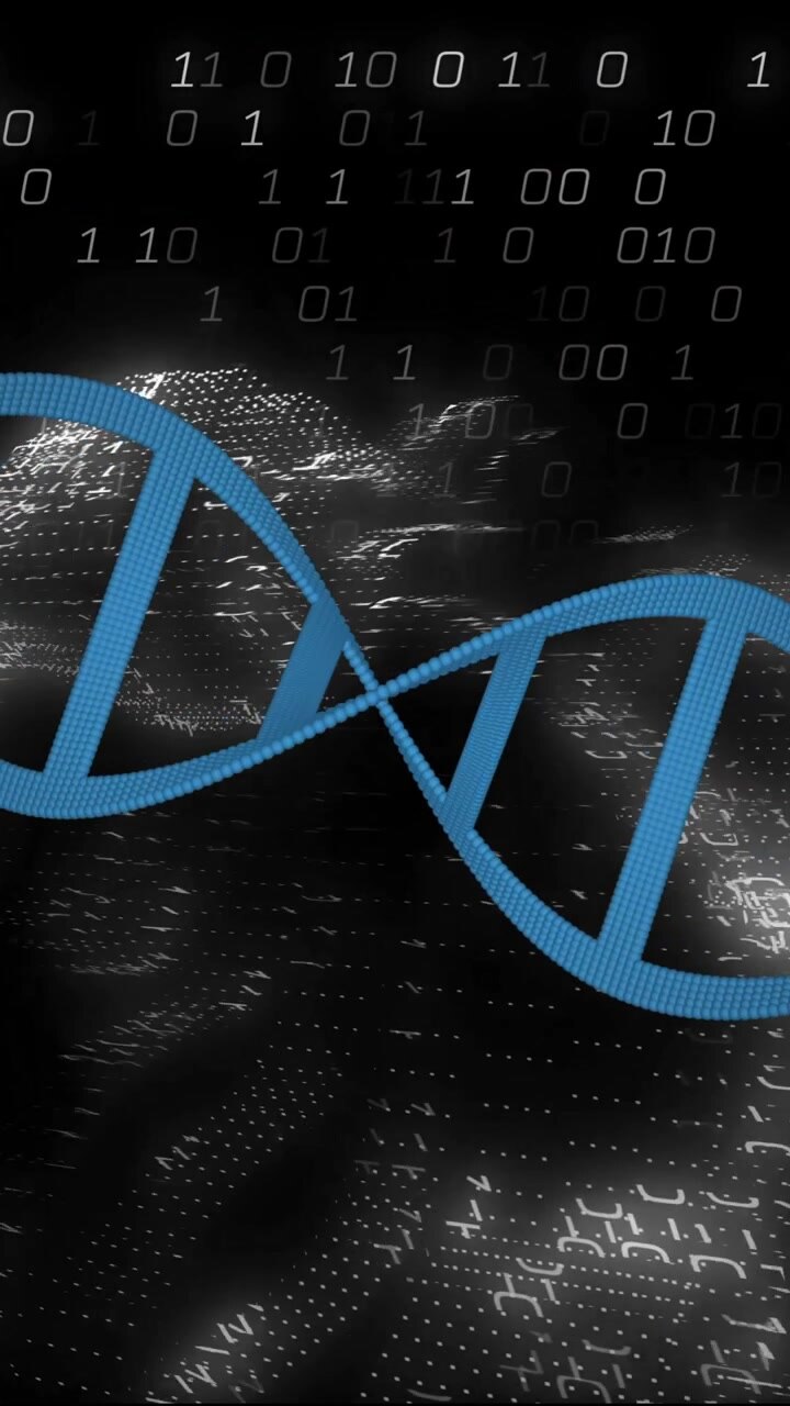 DNA strand and binary coding, scientific data processing animation