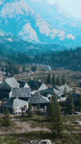 medieval village nestled in a mountain valley