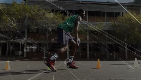 animation of network of connections over basketball match