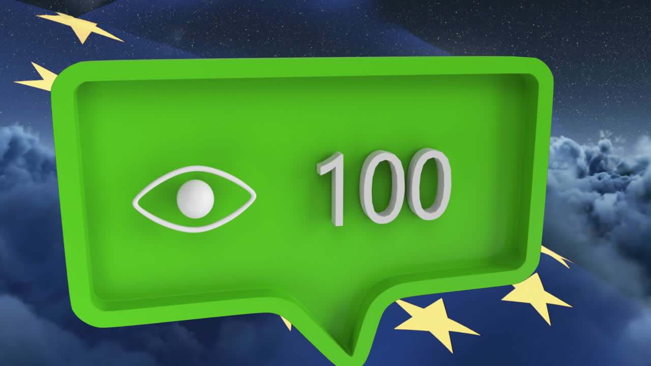 구름 위의 연설 거품과 유럽 연합의  ⁇ 발의 애니메이션