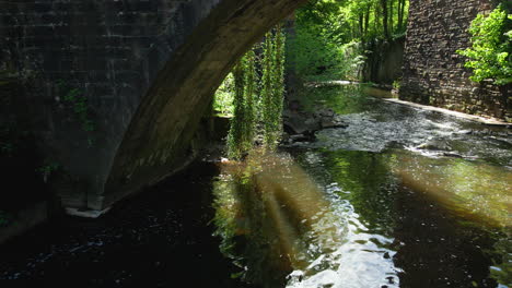 aerial zoom in on archway in torrs riverside park new mills peak district national park uk