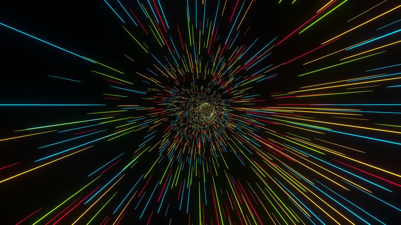 Abstract flight in retro neon hyper warp space in the tunnel 3d illustration