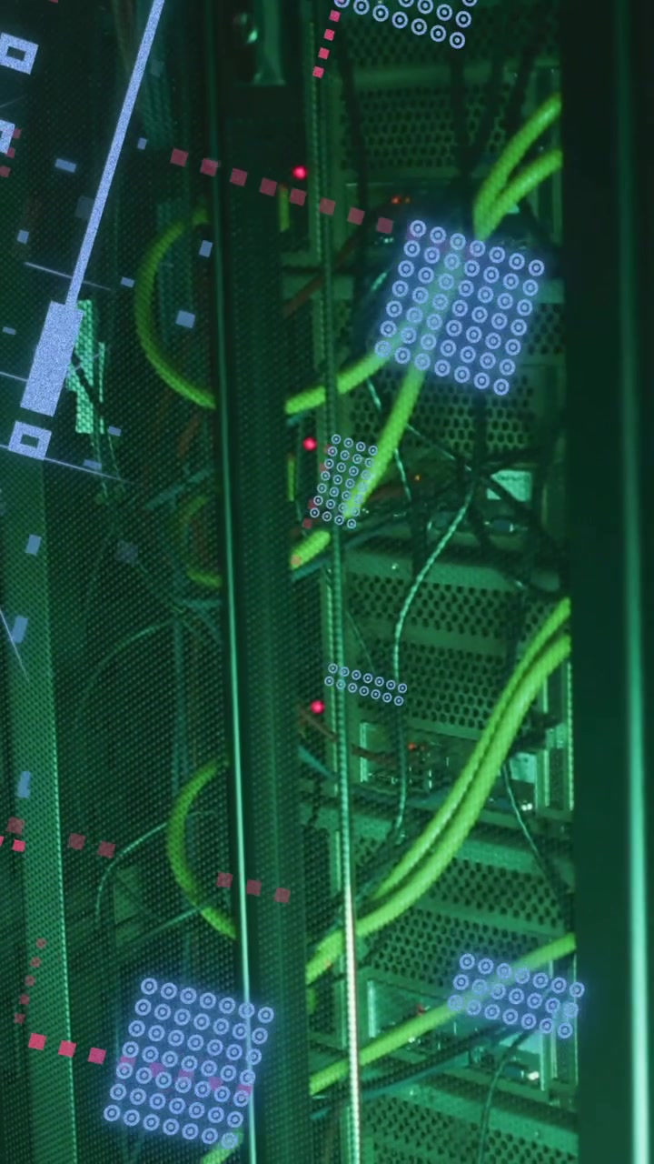 Animation of circuit board and data processing over computer servers