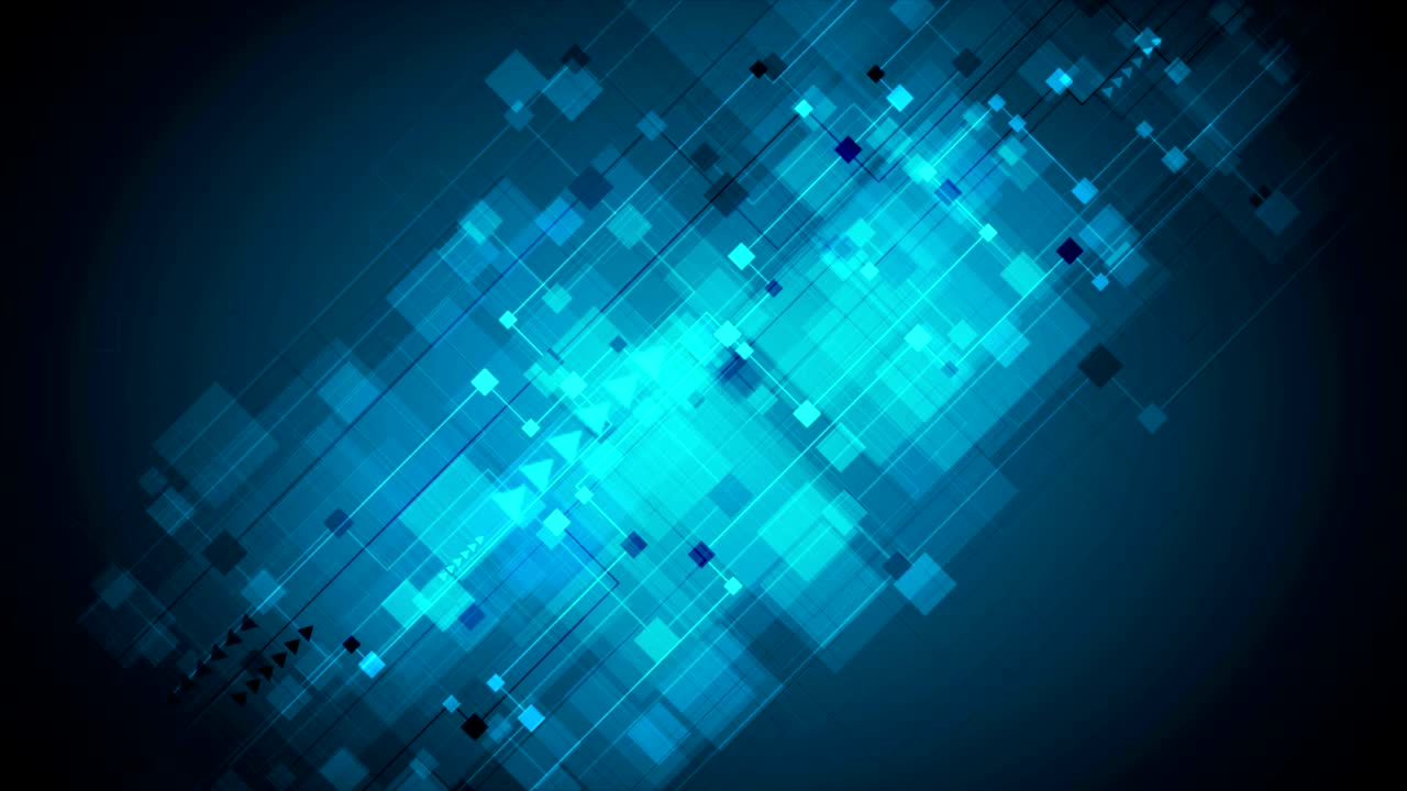 Dark blue squares and arrows tech video animation