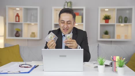 home office worker man proud, money happiness.