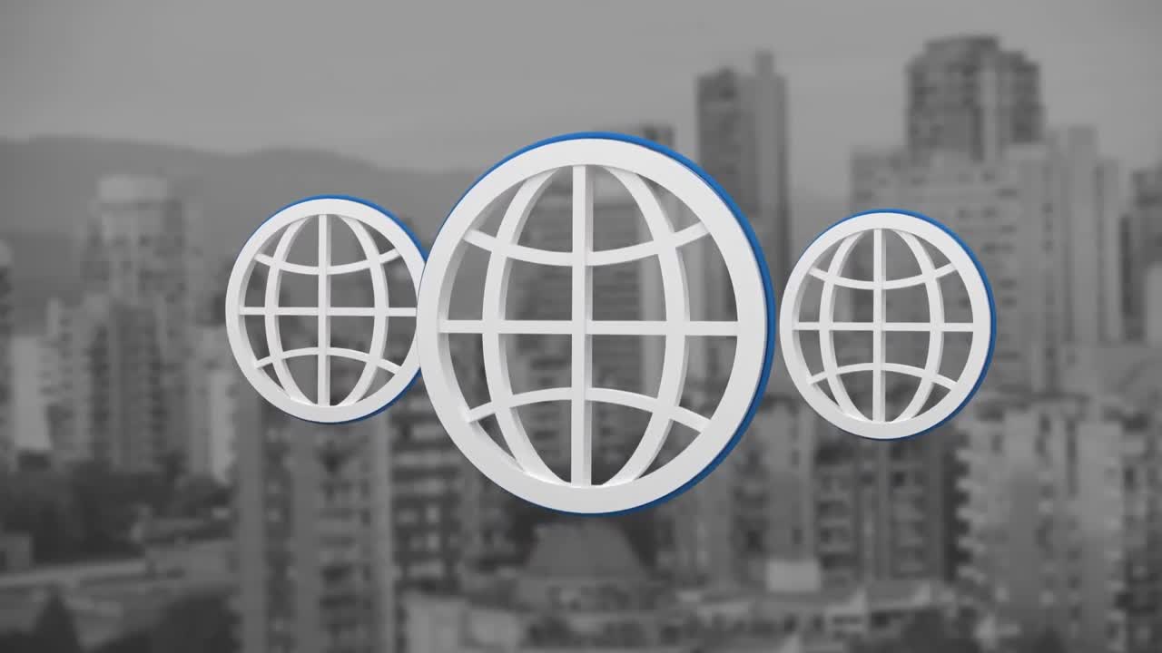 animación de tres globos sobre el paisaje urbano.