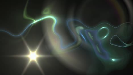 formas líquidas con estrellas errantes amarillas sobre fondo negro