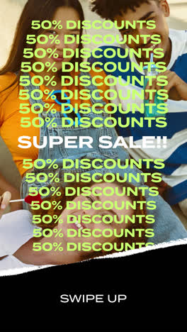 super sale ad with 50% discounts