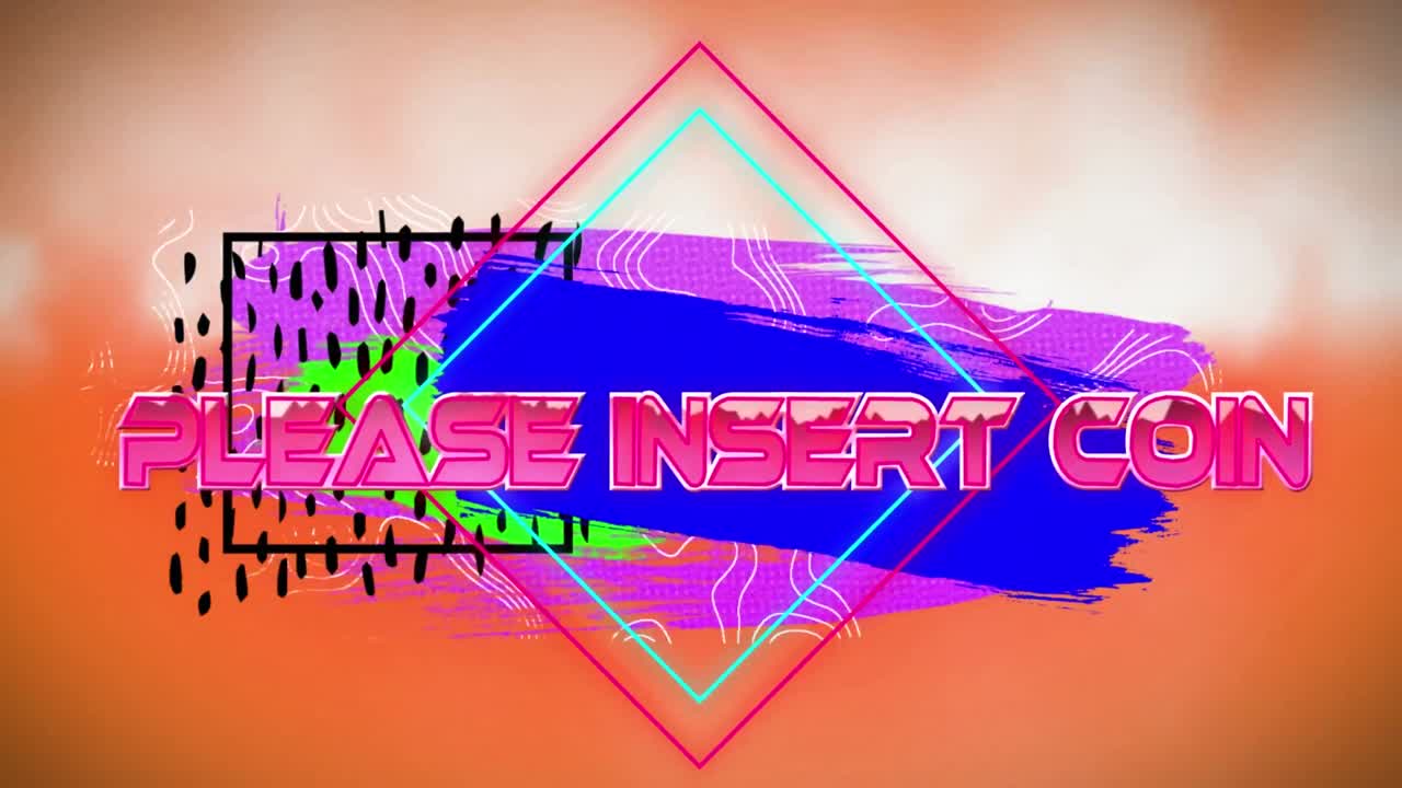 animación de por favor inserte la moneda en el espacio abstracto colorido digital