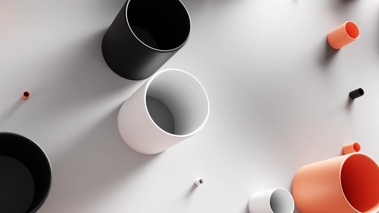 Abstract Animation of Rising and Falling Cylinders on White Surface