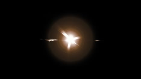 animación de oro blanco brillante parpadeante de la luz de punto de inflamación de la lente central. bucle sin costuras 4k en fondo negro. concepto de luz de inflamación óptica dinámica cinética brillante imágenes generadas digitalmente.
