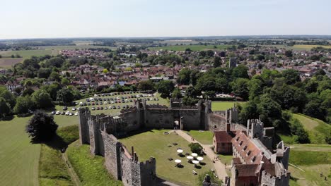 reveal drone shot showing framingham castle in suffolk, uk. 21.06.25