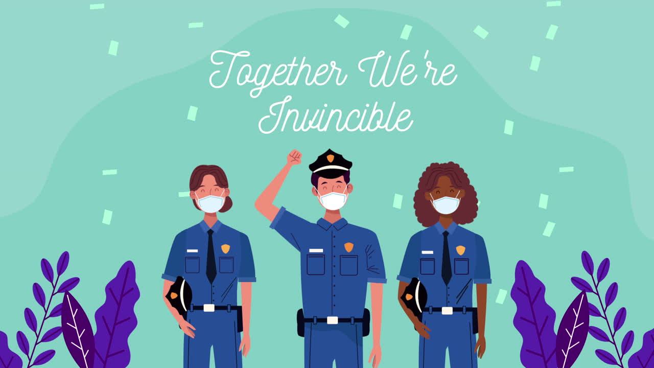 경찰관들과 함께 우리는 무적입니다 메시지 캠페인