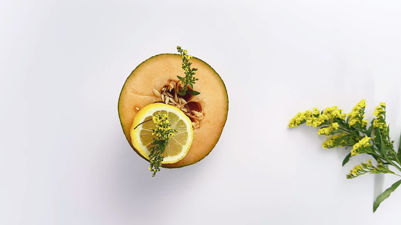 Cantaloupe and Lemon with Flowers
