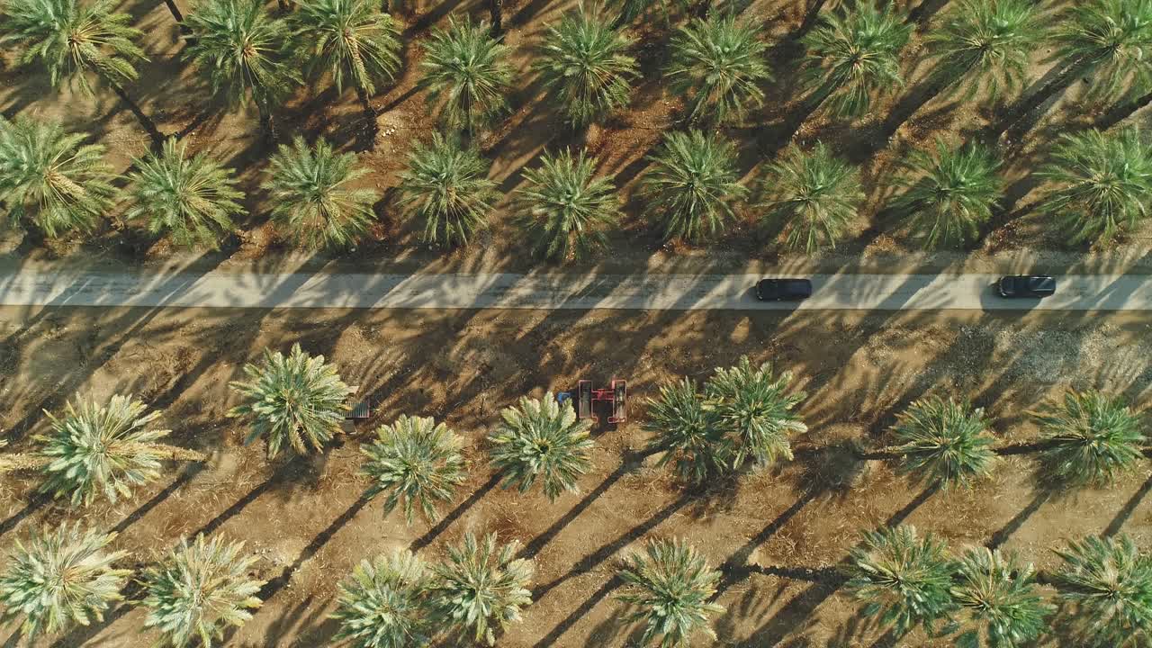 Aerial footage of black cars driving on a remote desert road