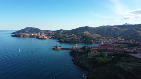 large aerial view of collioure france vermilion coast sunny day mountains