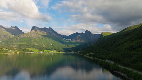 landscape and skyline reflected in the tranquil water scenery below