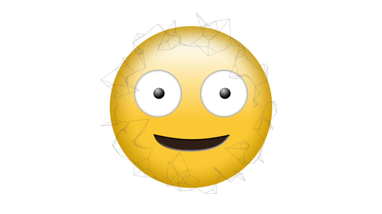 animación del icono de emoji feliz sobre redes de conexiones sobre fondo blanco