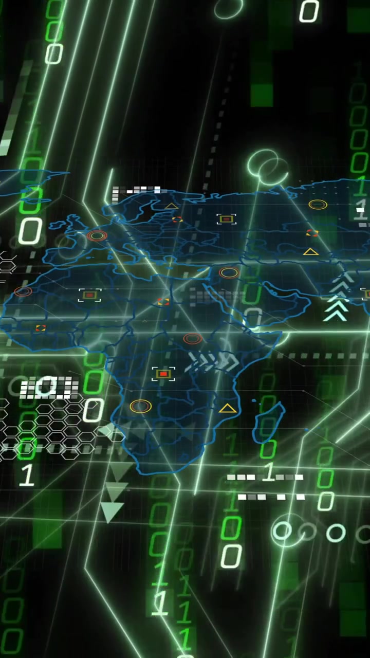 Animation of data processing and diagrams over world map