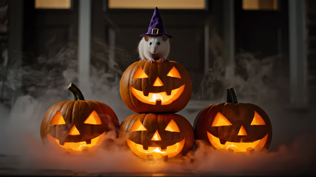 Explosive pumpkin Halloween!. Halloween scene featuring carved pumpkins and an explosive display, creating excitement and a festive atmosphere