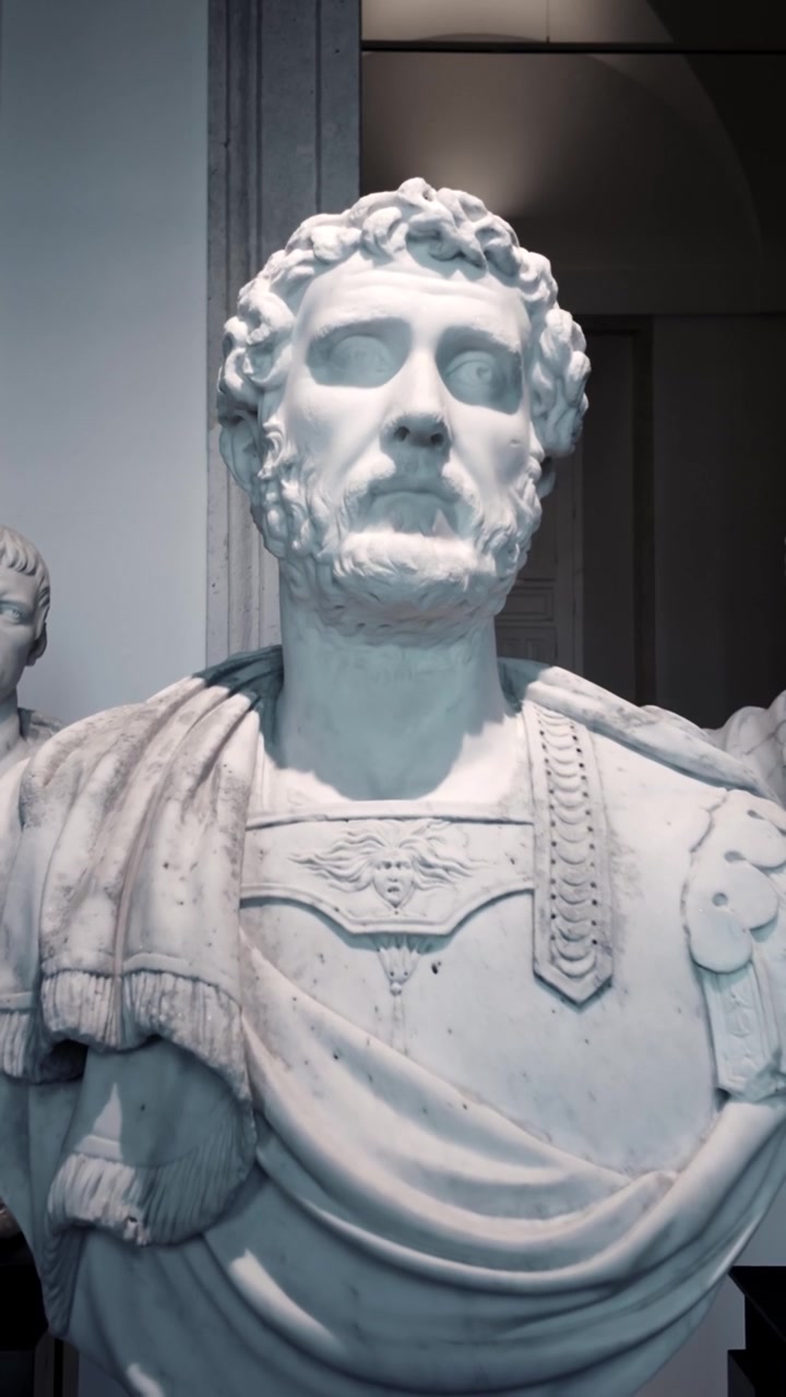 Aranjuez, España, 2 de marzo de 2026. Busto de mármol del emperador romano Antonino Pío en el Palacio Real de Aranjuez.