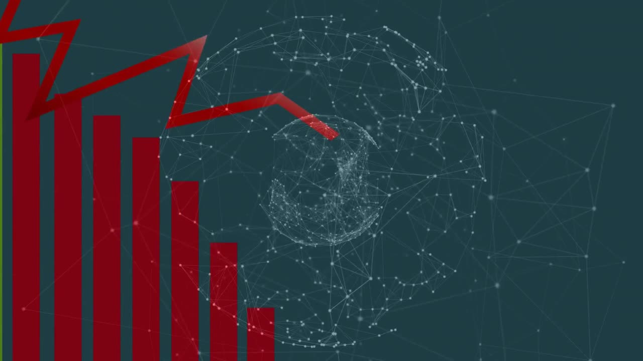 Animation of graphs, connections and globe on navy background