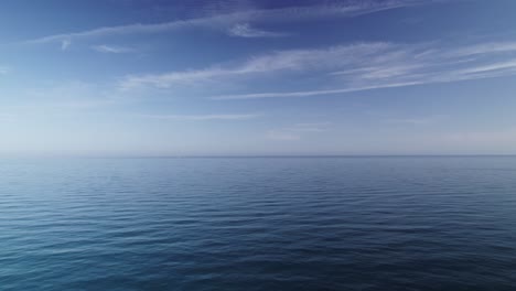 calm and emtpy blue ocean with scattered clouds, moving backwards