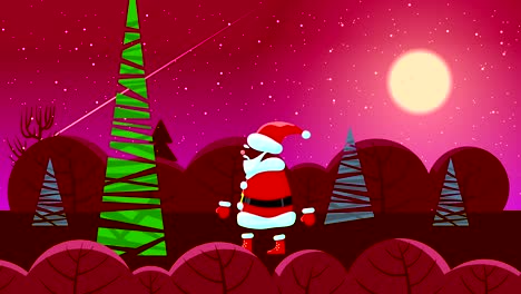 abstracto santa claus está de pie junto a un árbol de abeto alto