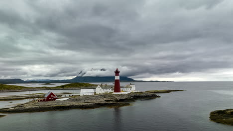 Aerial-View-Of-Tranoy-Lighthouse,-Coastal-Lighthouse-In-Hamaroy,-Nordland,-Norway