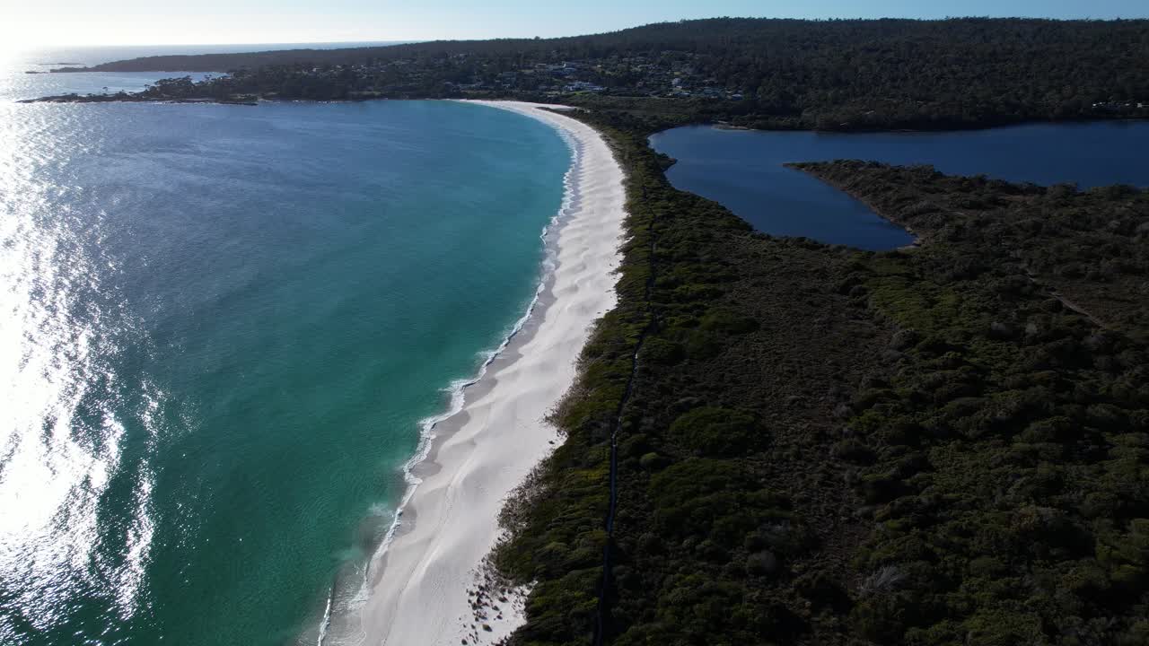 Baileys Beach Cove, Binalong Bay Beach Cove In Tasmania, Australia - Aerial Shot