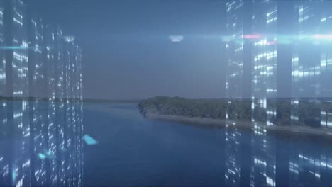 animación del procesamiento de datos sobre la playa