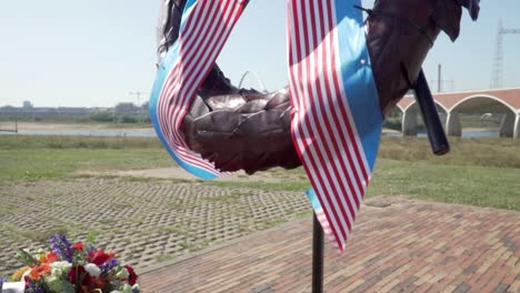 memorial wreath with flags and flowers