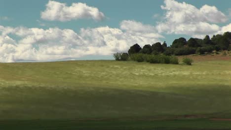 long shot of wind blowing across grassy hills outside zion national park in utah