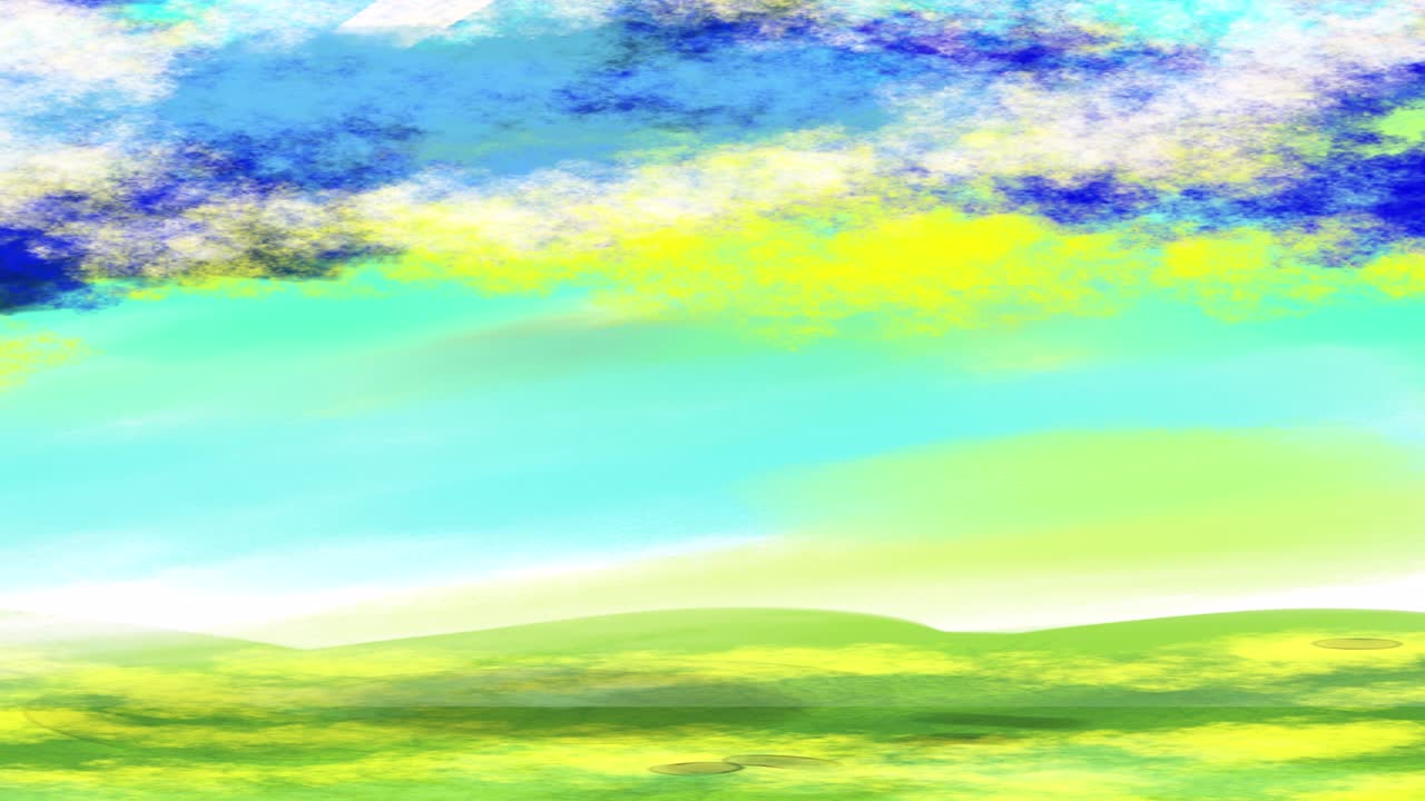 푸른 산꼭대기, 떠다니는 구름, 인상주의 스타일의 디지털 그림.