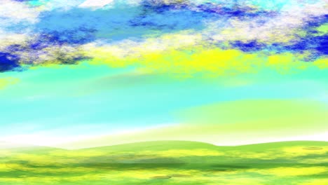 imágenes de picos de montañas verdes, nubes flotantes, pintura digital en estilo impresionista.