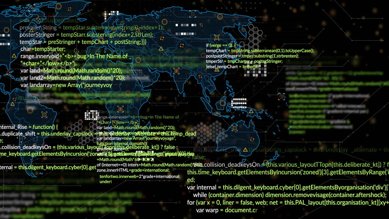 Animation of digital data processing over world map