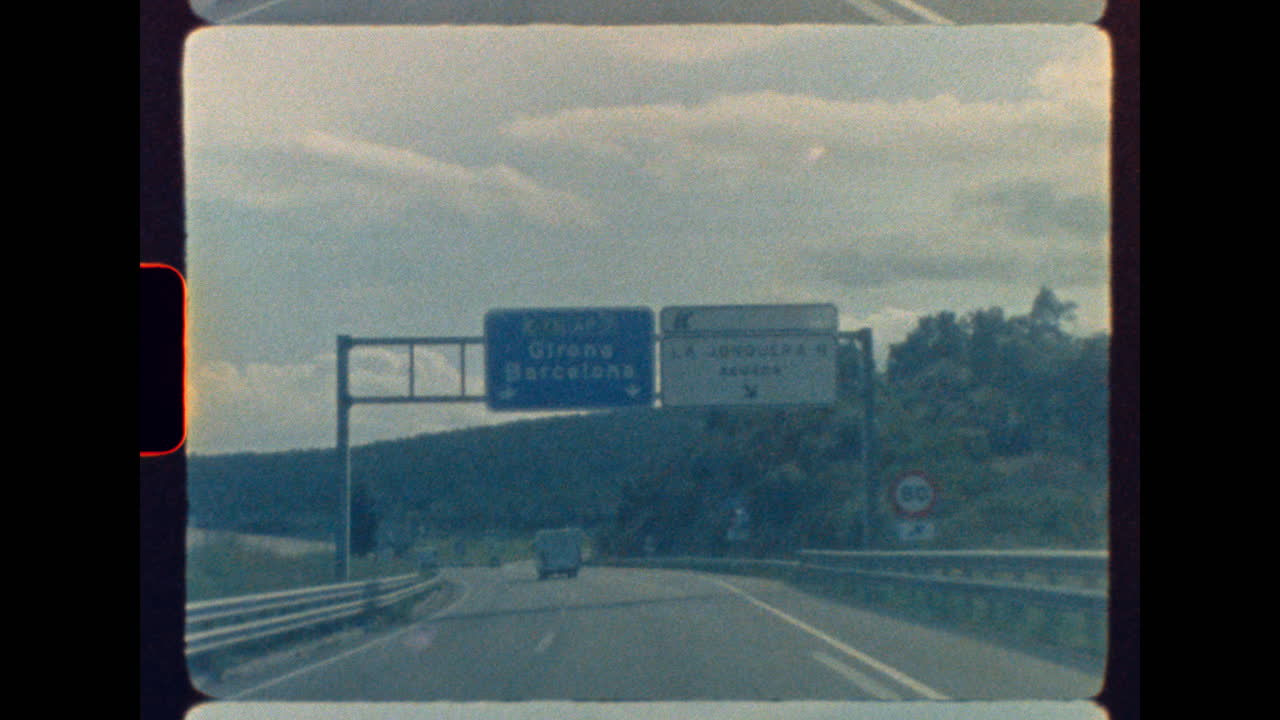 Driving on a Spanish highway towards Girona and Barcelona