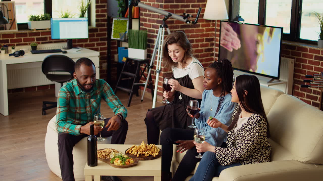 Multicultural colleagues enjoying social life during weekend
