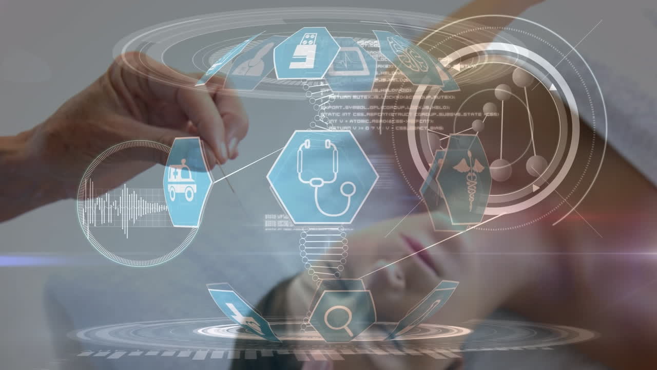 백인 여성이 얼굴에 보 ⁇ 스 치료를 받는 의료 데이터 처리 애니메이션