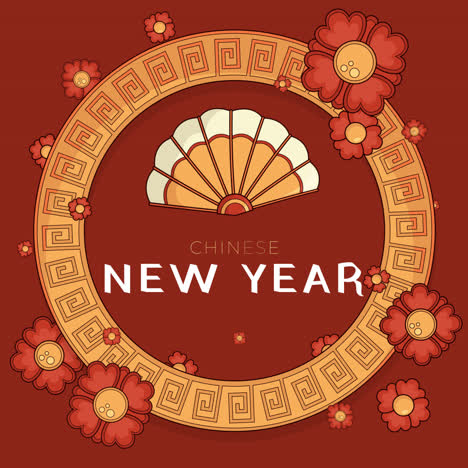 chinese new year design with fan and flowers