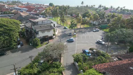 aerial shot over the clock tower of galle fort in sri lanka