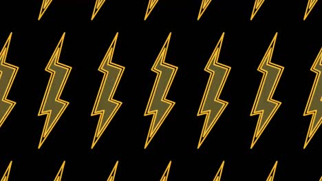 flashing yellow lightnings with glitch effect animation. thunder bolt. black background. comic book sign. 4k