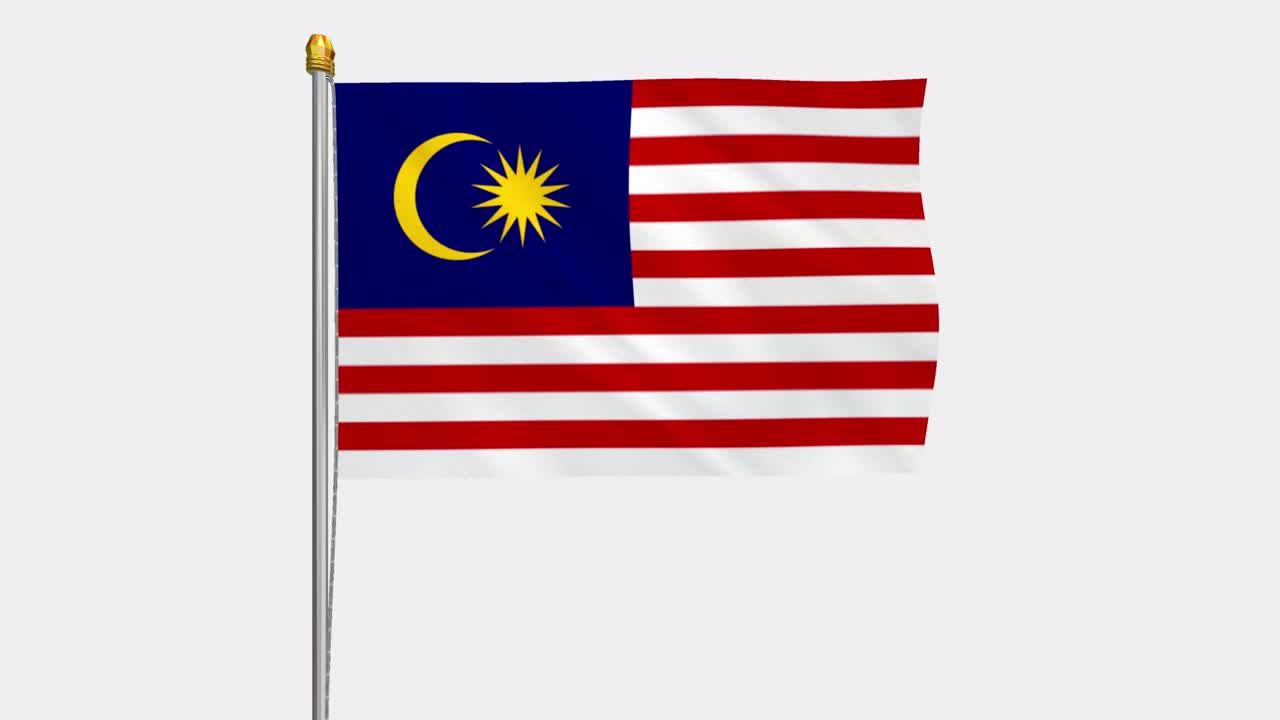 Video in loop della bandiera della Malesia che sventola al vento, video in slow motion 4K, con canale alfa