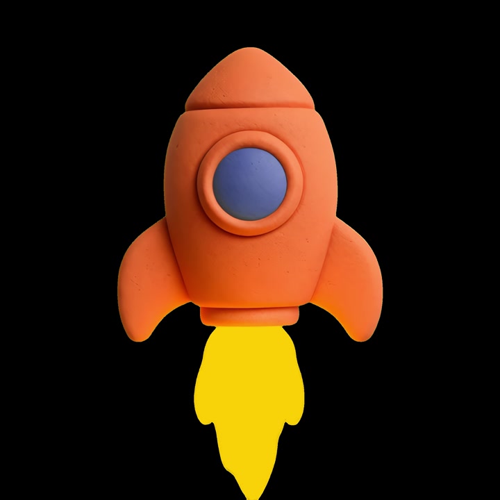 Animated Clay Style Rocket Ship Flying Against Black Background
