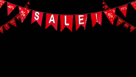 hanging pennants with the word sale! with alpha channel mask in 4k