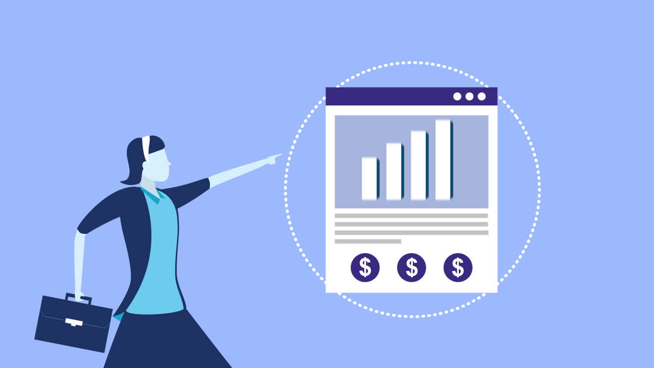 mujer de negocios trabajadora con plantilla de estadísticas