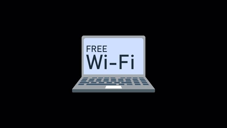 Grafisk animation af bærbar computer, der forbinder til gratis Wi-Fi