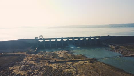 Aerial-Drone-shot-of-Hydroelectricity-irrigation-Dam-in-India